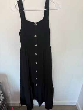 Grace Karin Black Button-Front Sundress with Smocked Bodice